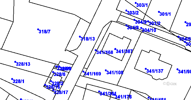 Parcela st. 341/168 v KÚ Ivanovice, Katastrální mapa