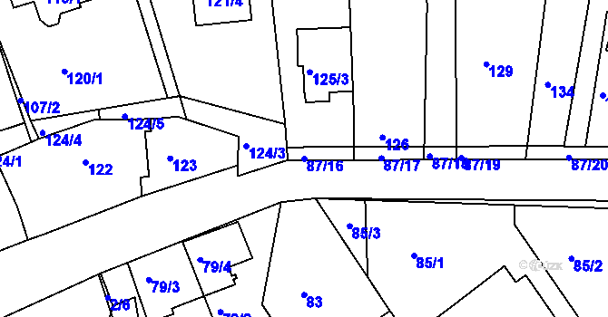 Parcela st. 87/16 v KÚ Ivanovice, Katastrální mapa