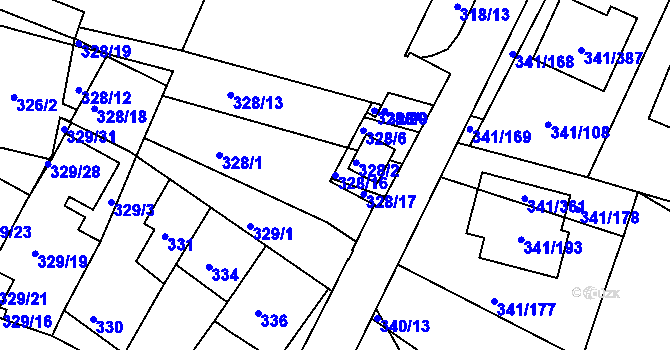 Parcela st. 328/16 v KÚ Ivanovice, Katastrální mapa