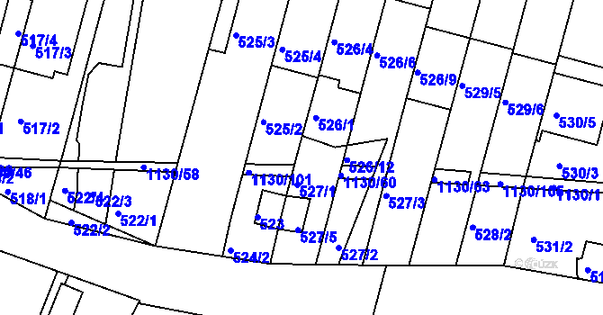 Parcela st. 526/11 v KÚ Ivanovice, Katastrální mapa