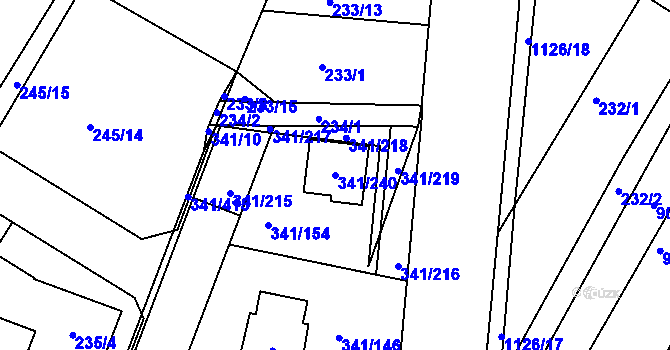 Parcela st. 341/240 v KÚ Ivanovice, Katastrální mapa