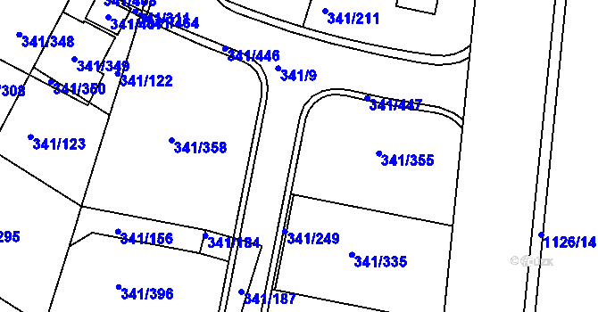 Parcela st. 341/250 v KÚ Ivanovice, Katastrální mapa