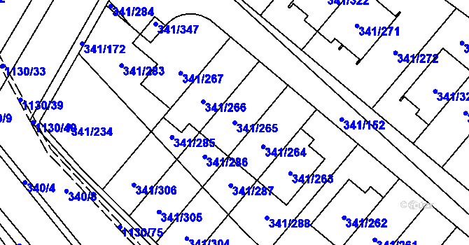 Parcela st. 341/265 v KÚ Ivanovice, Katastrální mapa
