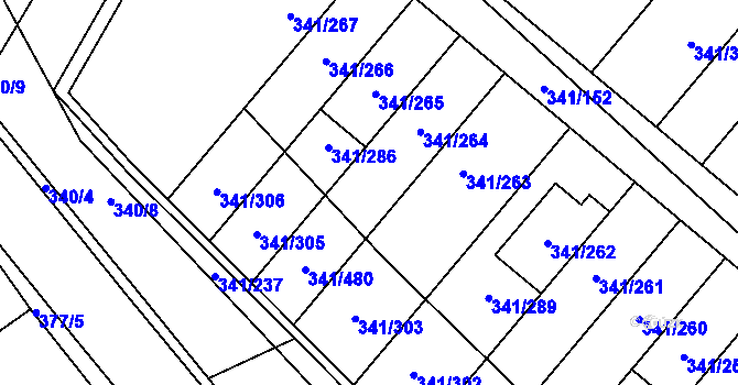 Parcela st. 341/287 v KÚ Ivanovice, Katastrální mapa