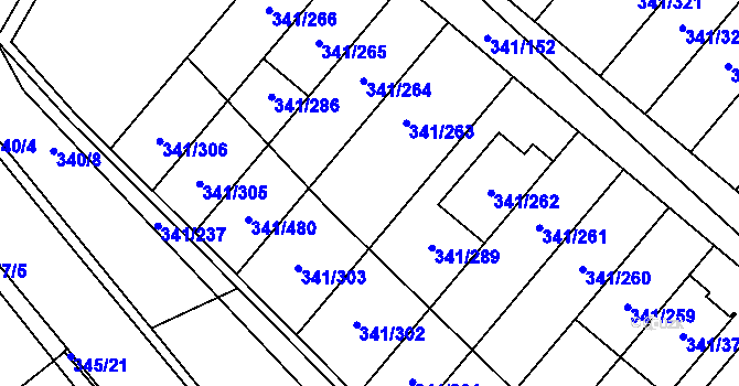 Parcela st. 341/288 v KÚ Ivanovice, Katastrální mapa