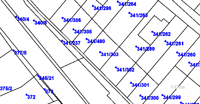 Parcela st. 341/303 v KÚ Ivanovice, Katastrální mapa