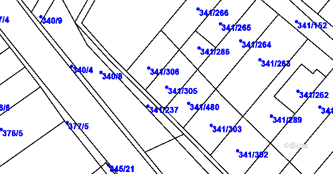 Parcela st. 341/305 v KÚ Ivanovice, Katastrální mapa