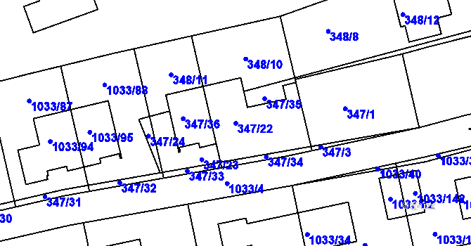 Parcela st. 347/22 v KÚ Ivanovice, Katastrální mapa