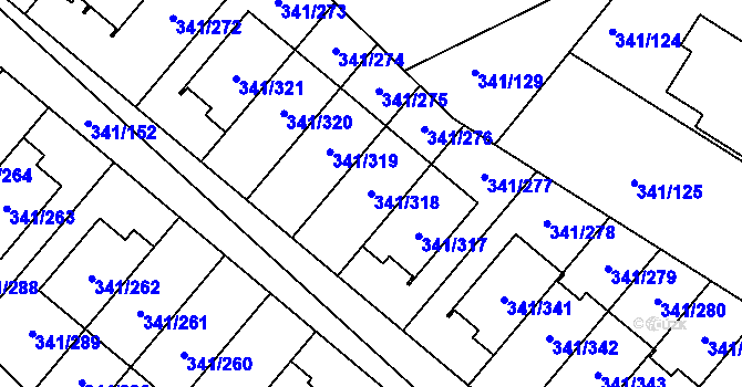 Parcela st. 341/318 v KÚ Ivanovice, Katastrální mapa