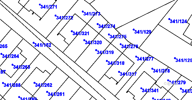 Parcela st. 341/319 v KÚ Ivanovice, Katastrální mapa
