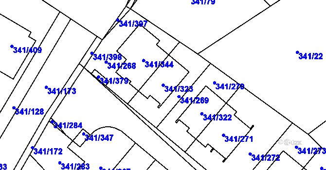Parcela st. 341/323 v KÚ Ivanovice, Katastrální mapa