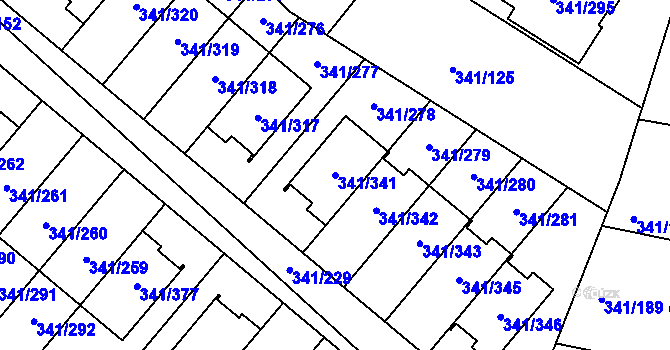 Parcela st. 341/341 v KÚ Ivanovice, Katastrální mapa