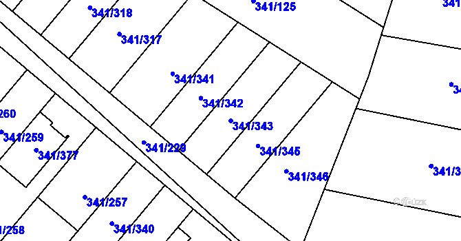 Parcela st. 341/343 v KÚ Ivanovice, Katastrální mapa
