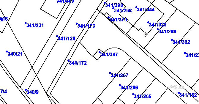 Parcela st. 341/347 v KÚ Ivanovice, Katastrální mapa