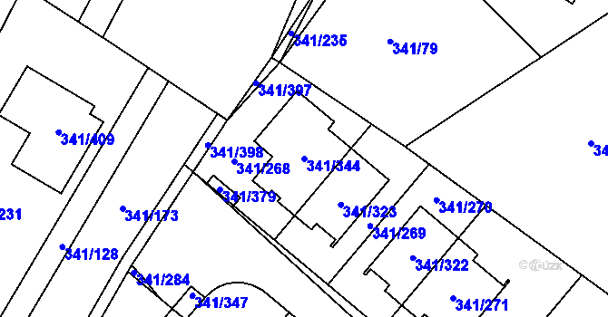 Parcela st. 341/344 v KÚ Ivanovice, Katastrální mapa