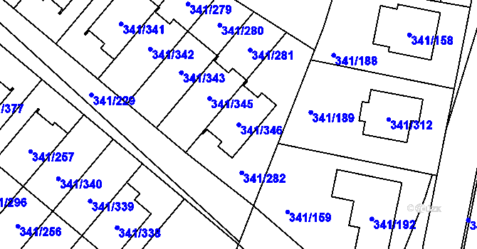 Parcela st. 341/346 v KÚ Ivanovice, Katastrální mapa