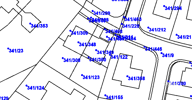 Parcela st. 341/349 v KÚ Ivanovice, Katastrální mapa