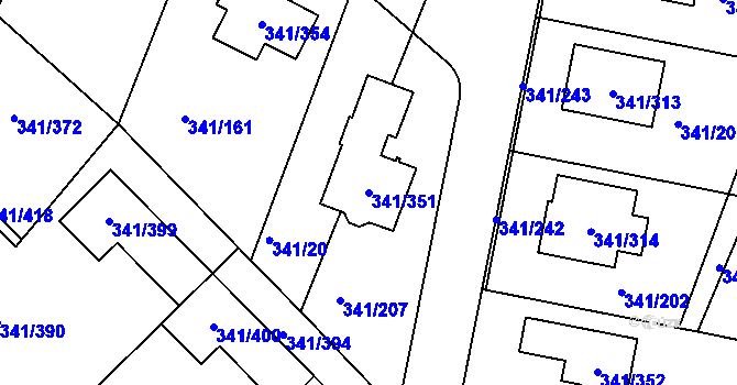 Parcela st. 341/351 v KÚ Ivanovice, Katastrální mapa