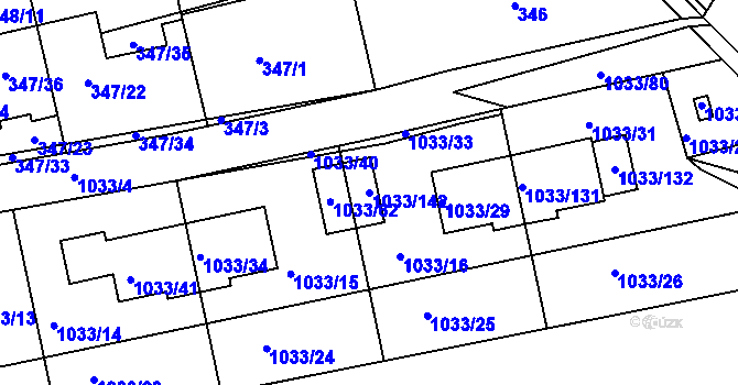 Parcela st. 1033/142 v KÚ Ivanovice, Katastrální mapa