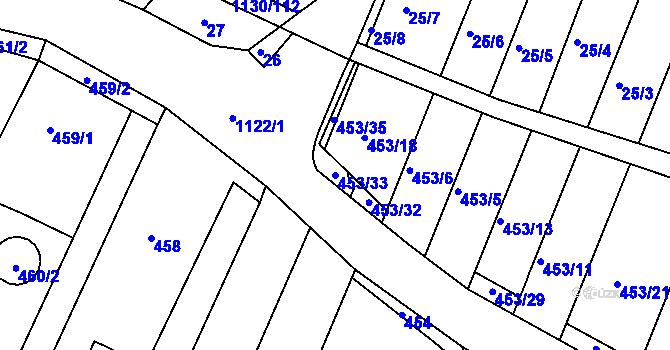 Parcela st. 453/33 v KÚ Ivanovice, Katastrální mapa