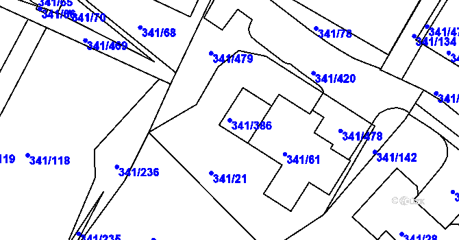 Parcela st. 341/386 v KÚ Ivanovice, Katastrální mapa