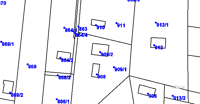 Parcela st. 909/2 v KÚ Ivanovice, Katastrální mapa