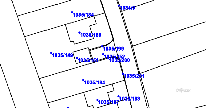 Parcela st. 1035/152 v KÚ Ivanovice, Katastrální mapa