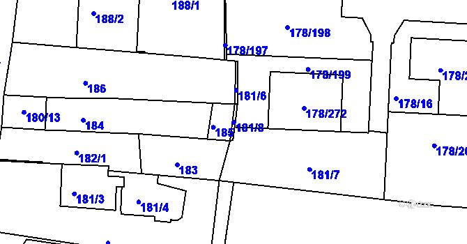 Parcela st. 181/8 v KÚ Ivanovice, Katastrální mapa