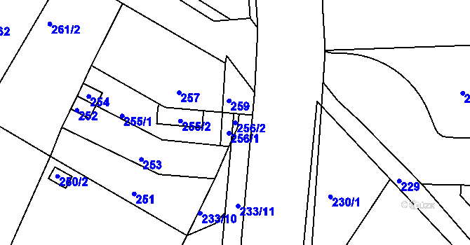 Parcela st. 256/2 v KÚ Ivanovice, Katastrální mapa