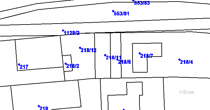 Parcela st. 218/11 v KÚ Ivanovice, Katastrální mapa