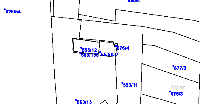 Parcela st. 553/137 v KÚ Ivanovice, Katastrální mapa