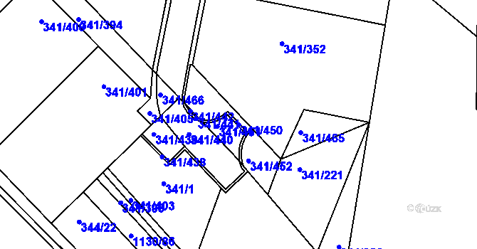 Parcela st. 341/450 v KÚ Ivanovice, Katastrální mapa