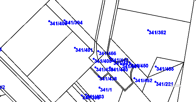 Parcela st. 341/466 v KÚ Ivanovice, Katastrální mapa
