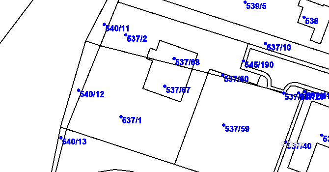 Parcela st. 537/67 v KÚ Ivanovice, Katastrální mapa
