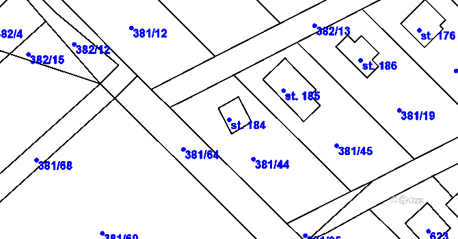 Parcela st. 184 v KÚ Jabkenice, Katastrální mapa