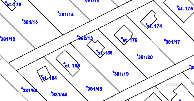 Parcela st. 186 v KÚ Jabkenice, Katastrální mapa