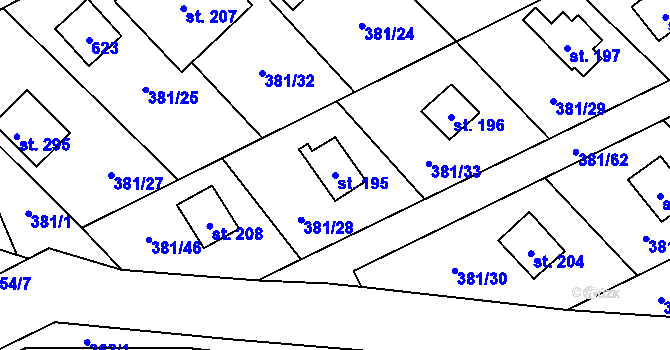 Parcela st. 195 v KÚ Jabkenice, Katastrální mapa