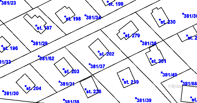 Parcela st. 202 v KÚ Jabkenice, Katastrální mapa