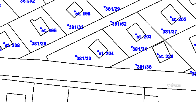 Parcela st. 204 v KÚ Jabkenice, Katastrální mapa