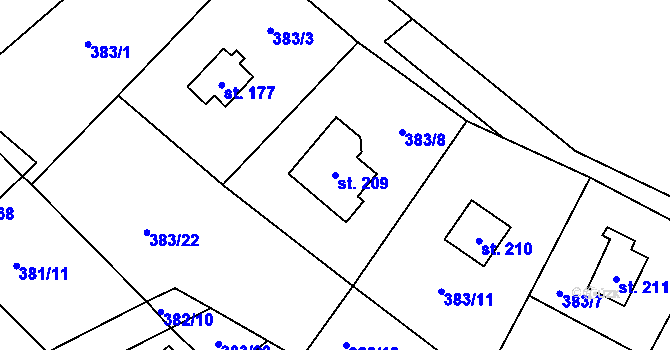 Parcela st. 209 v KÚ Jabkenice, Katastrální mapa