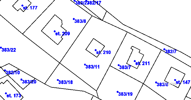 Parcela st. 210 v KÚ Jabkenice, Katastrální mapa