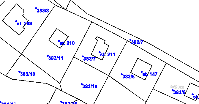 Parcela st. 211 v KÚ Jabkenice, Katastrální mapa