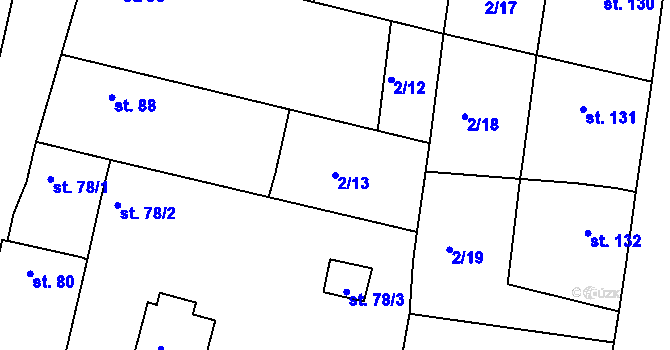 Parcela st. 2/13 v KÚ Jabkenice, Katastrální mapa