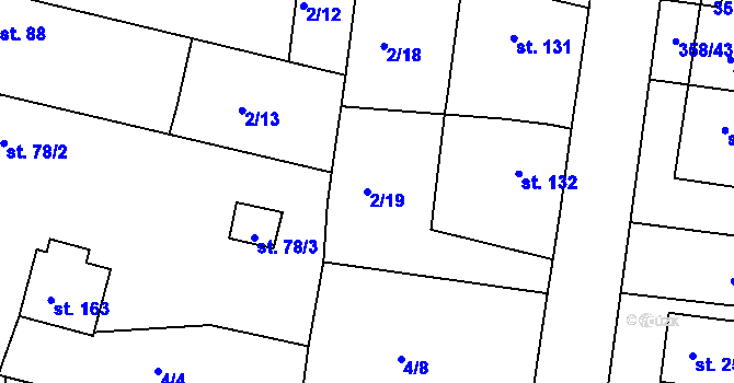 Parcela st. 2/19 v KÚ Jabkenice, Katastrální mapa