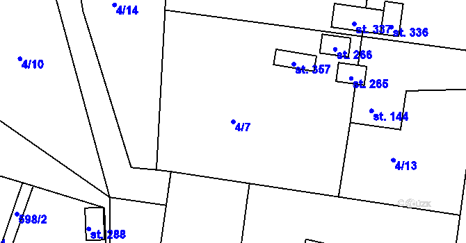 Parcela st. 4/7 v KÚ Jabkenice, Katastrální mapa