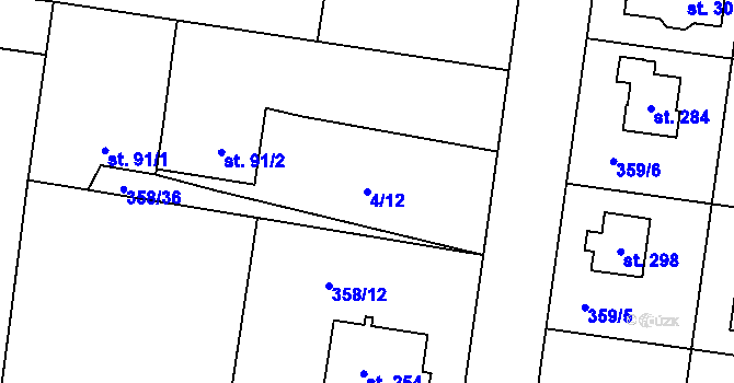 Parcela st. 4/12 v KÚ Jabkenice, Katastrální mapa