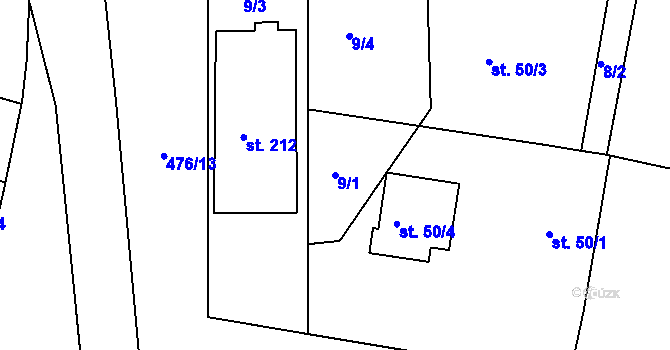 Parcela st. 9/1 v KÚ Jabkenice, Katastrální mapa