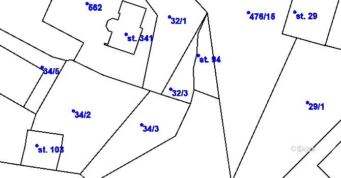 Parcela st. 32/3 v KÚ Jabkenice, Katastrální mapa