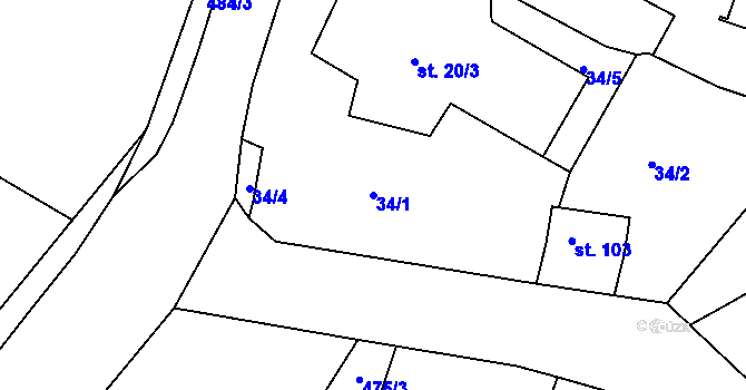 Parcela st. 34/1 v KÚ Jabkenice, Katastrální mapa