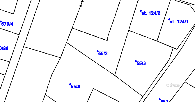 Parcela st. 55/2 v KÚ Jabkenice, Katastrální mapa